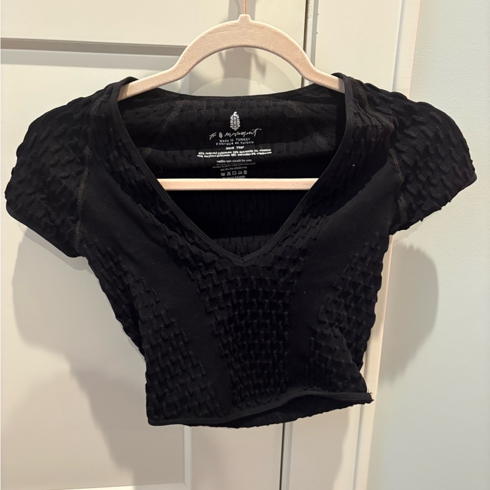 Black Textured V-Neck Top Free People Movement